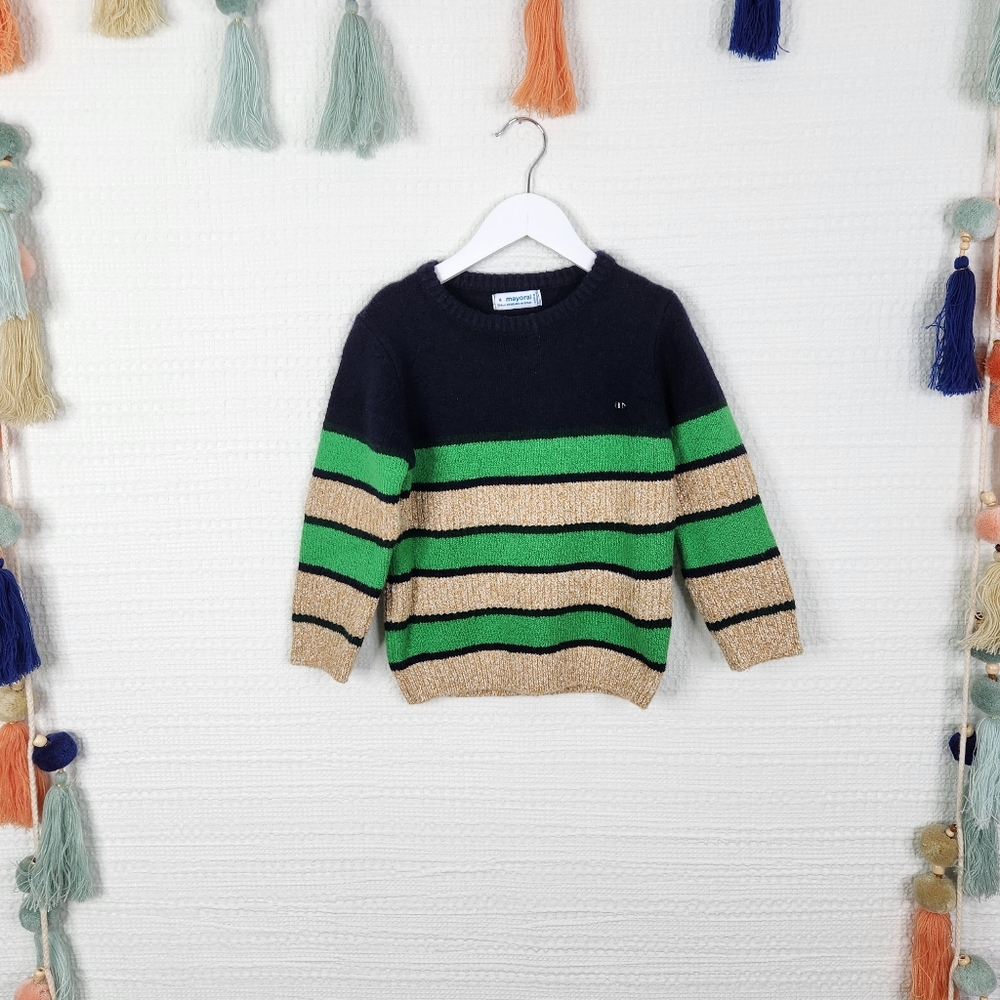 Mayoral Striped Green and Tan Sweater
